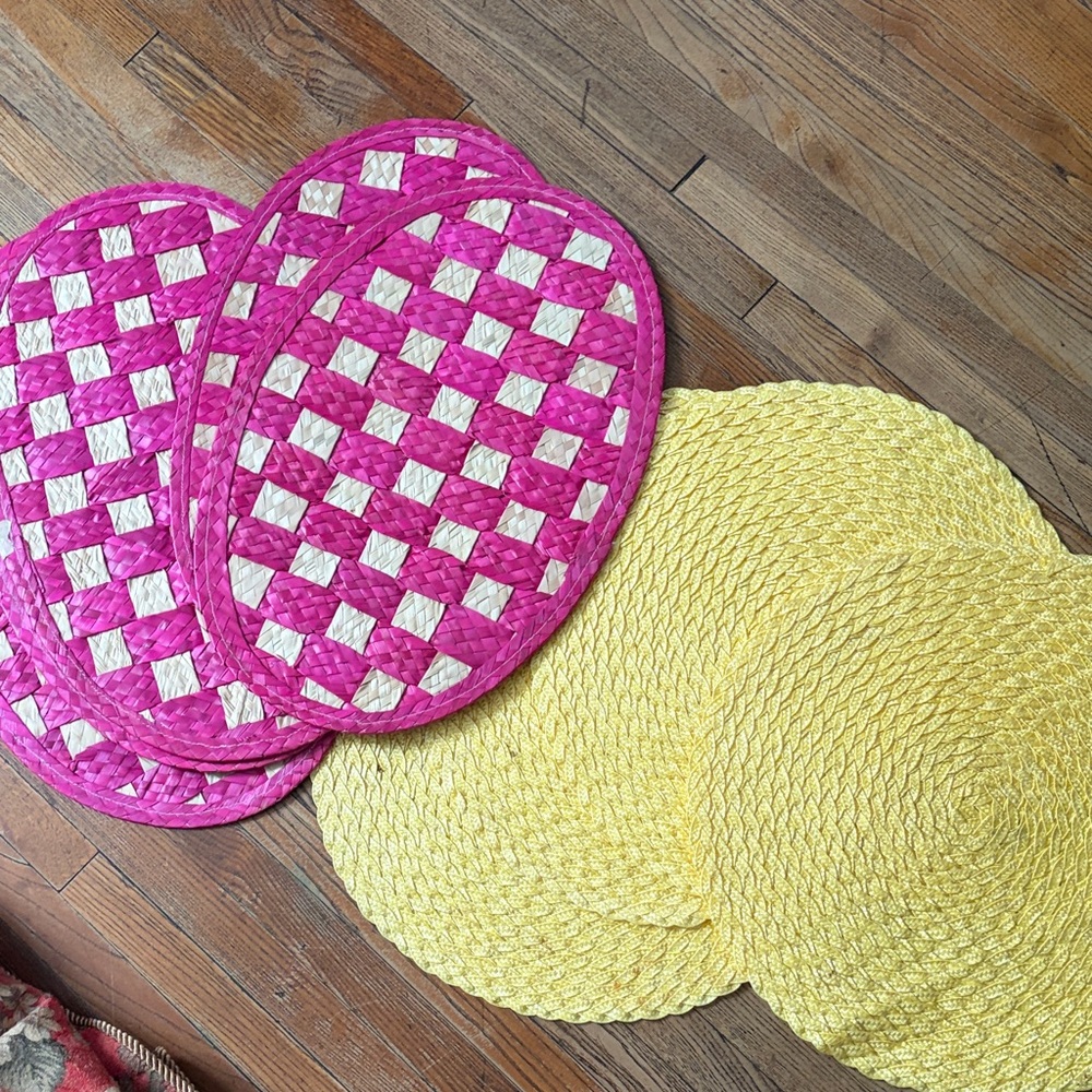 Pink and Yellow Woven Oval Placemats - Set of 6